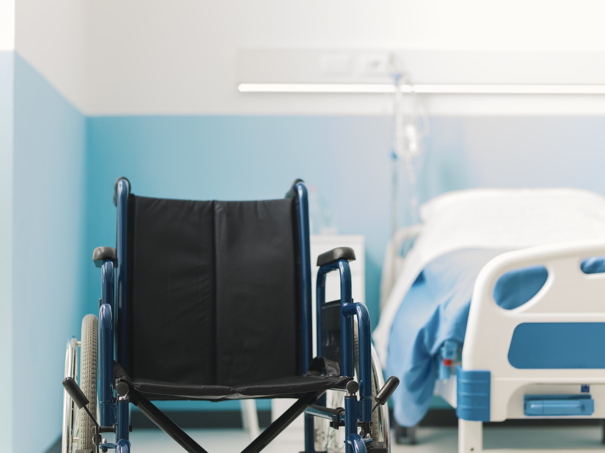 Wheelchair in a hospital ward