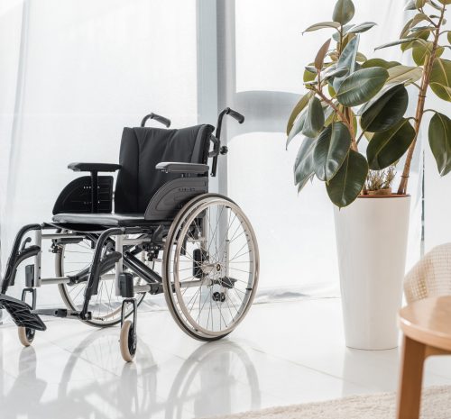 empty wheelchair in nursing home